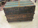 Antique Trunk with Green Fabric & Quilted Lining