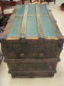 Antique Trunk with Green Fabric & Quilted Lining