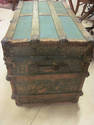 Antique Trunk with Green Fabric & Quilted Lining