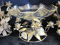 Gold Leaf Design Centerpiece Bowl and Two Candleho