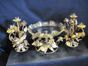 Gold Leaf Design Centerpiece Bowl and Two Candleho