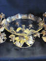 Gold Leaf Design Centerpiece Bowl and Two Candleho