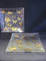 Vintage Set of Two Glass Serving Trays - Butterfly