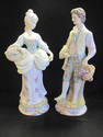 Pair of Lady & Man Figurines with Flower Baskets