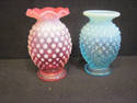 Set of Two Small Fenton Hobnail Glass Vases 