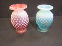 Set of Two Small Fenton Hobnail Glass Vases 