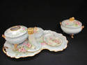 Antique Limoges Green/Blue Floral Vanity Set MINT