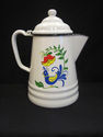 Vintage White Enamel Coffee Pot with Chicken