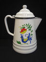 Vintage White Enamel Coffee Pot with Chicken