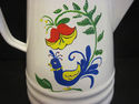 Vintage White Enamel Coffee Pot with Chicken