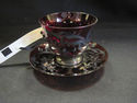 Red Glass with SIlver Overlay Cup and Saucer 