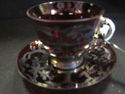 Red Glass with SIlver Overlay Cup and Saucer 