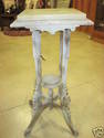 Carved Painted Plant Stand Accent Table w/ Marble 