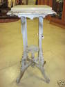 Carved Painted Plant Stand Accent Table w/ Marble 