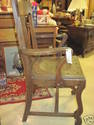 ORNATE ENGLISH OAK EMBOSSED LEATHER SEAT SIDE CHAI