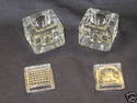 Pair of Vintage Clear Glass Inkwells w/Lids