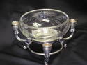 Etched Glass Bowl, Stand w/3 Candle Base