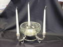 Etched Glass Bowl, Stand w/3 Candle Base