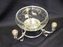 Etched Glass Bowl, Stand w/3 Candle Base