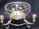 Etched Glass Bowl, Stand w/3 Candle Base