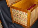 Oak Fabric Covered Trunk w/Hinged Lid & Tray