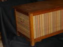 Oak Fabric Covered Trunk w/Hinged Lid & Tray