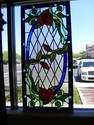 Vintage Stained Glass Panel Red Rose Design