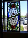 Vintage Stained Glass Panel Red Rose Design