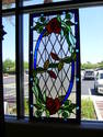 Vintage Stained Glass Panel Red Rose Design