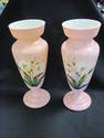 PAIR of Pink Vases with White Lilies Hand-painted