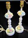 2 Vintage Porcelain Floral Lamps - Roses - Cottage