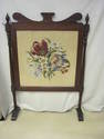 Antique Mahogony Wood Fireplace Screen Needlepoint