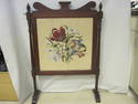 Antique Mahogony Wood Fireplace Screen Needlepoint