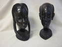 Set of Two African Carved Wood Busts - Man and Wom