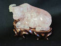 Carved Pink Quartz Water Buffalo with Wooden Stand