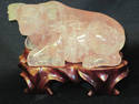 Carved Pink Quartz Water Buffalo with Wooden Stand