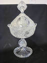 Beautiful Tall Etched Cyrstal Candy Dish - Owl Des