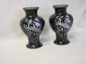 Pair of Unique Black Vases - MOP Inlaid Peacocks