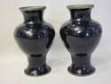 Pair of Unique Black Vases - MOP Inlaid Peacocks