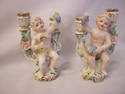 Old Italian Pair of Handpainted Candleholders 