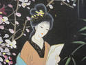 Set of 3 Japanese Geisha Lady Paintings - Gold Fra