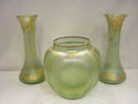 Vintage Three Piece Opalescent Glass Vases - Gold 