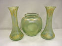 Vintage Three Piece Opalescent Glass Vases - Gold 