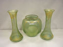 Vintage Three Piece Opalescent Glass Vases - Gold 