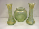 Vintage Three Piece Opalescent Glass Vases - Gold 