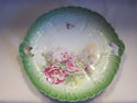 Green and Pink Floral Antique Plate - Cutout Handl