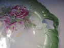 Green and Pink Floral Antique Plate - Cutout Handl