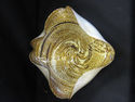 Blown Glass Curled Edge Bowl - Tan and Gold Swirls