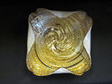 Blown Glass Curled Edge Bowl - Tan and Gold Swirls