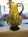 Amber Colored Blown Glass Pitcher - Stripped Desig